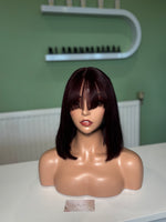 Load image into Gallery viewer, Burgundy Bob Wig with Fringe 100% Human Hair Ready to Wear wig
