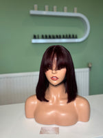 Load image into Gallery viewer, Burgundy Bob Wig with Fringe 100% Human Hair Ready to Wear wig
