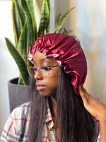 Load image into Gallery viewer, Reversible silky satin bonnet with adjustable drawstring
