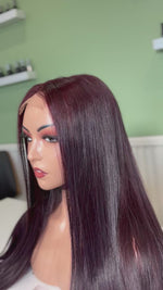 Load and play video in Gallery viewer, Burgundy 3x6 Closure Wig 100% Vietnamese Human Hair Ready to Wear hd lace
