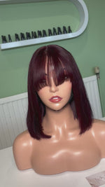 Load and play video in Gallery viewer, Burgundy Bob Wig with Fringe 100% Human Hair Ready to Wear wig

