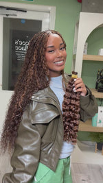Load and play video in Gallery viewer, Bulk Burmese Curly Hair for Boho Braids Goddess Braids and Bora Bora Braids ‘The Malak Mix’ Colour 4/30 Blend

