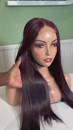 Load and play video in Gallery viewer, Burgundy 3x6 Closure Wig 100% Vietnamese Human Hair Ready to Wear hd lace
