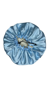 Sky blue reversible silky satin bonnet with drawstring