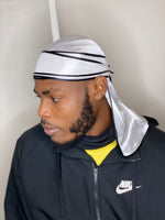 Load image into Gallery viewer, White durag with black stripe
