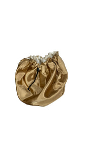Gold reversible silky satin bonnet with drawstring