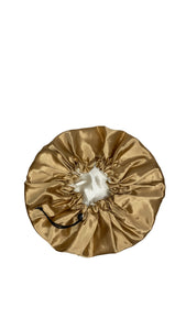 Gold reversible silky satin bonnet with drawstring